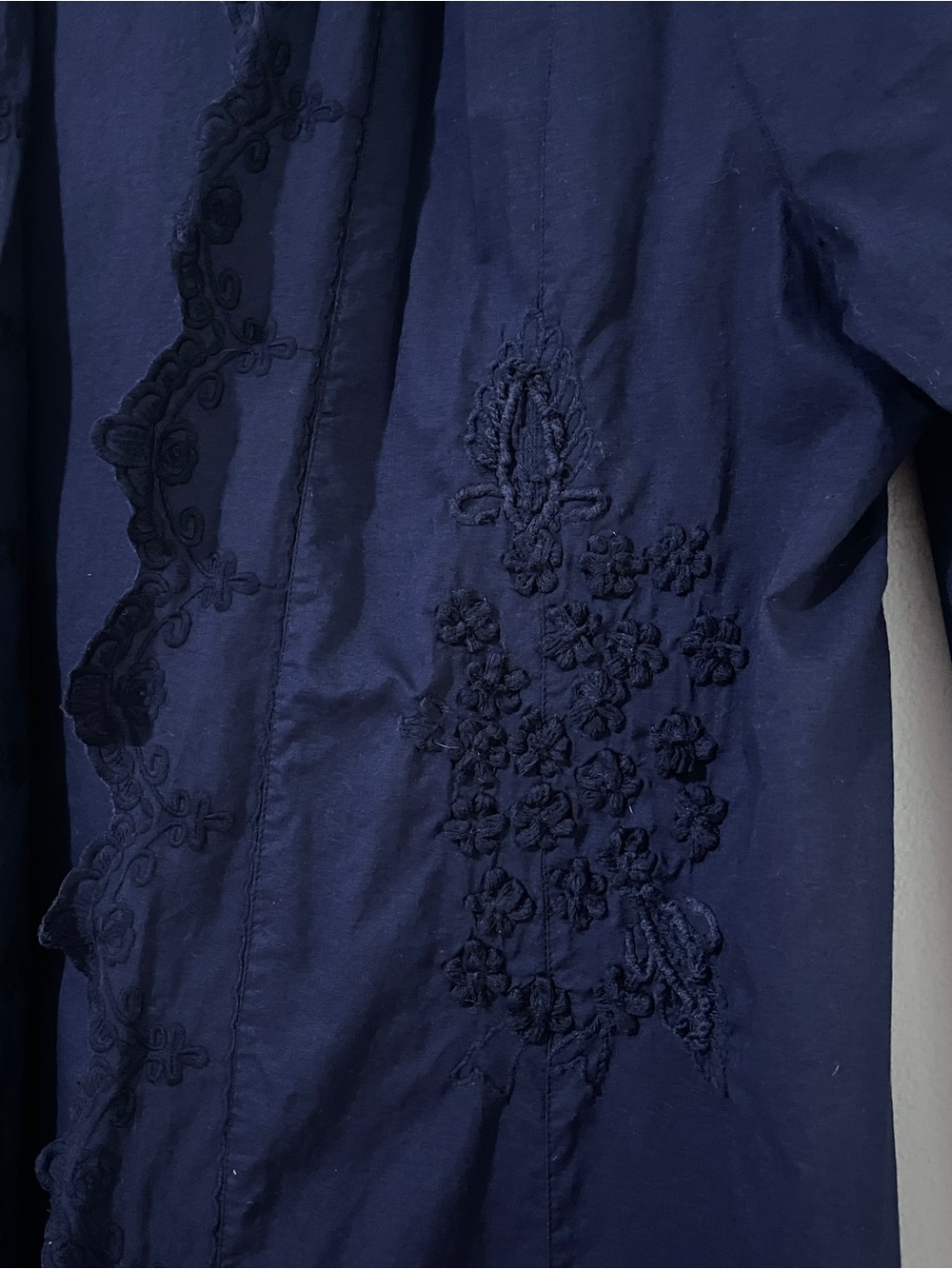 Soft Surroundings XL Navy Blue Embroidered Cotton Duster Cardigan - Picture 5 of 11